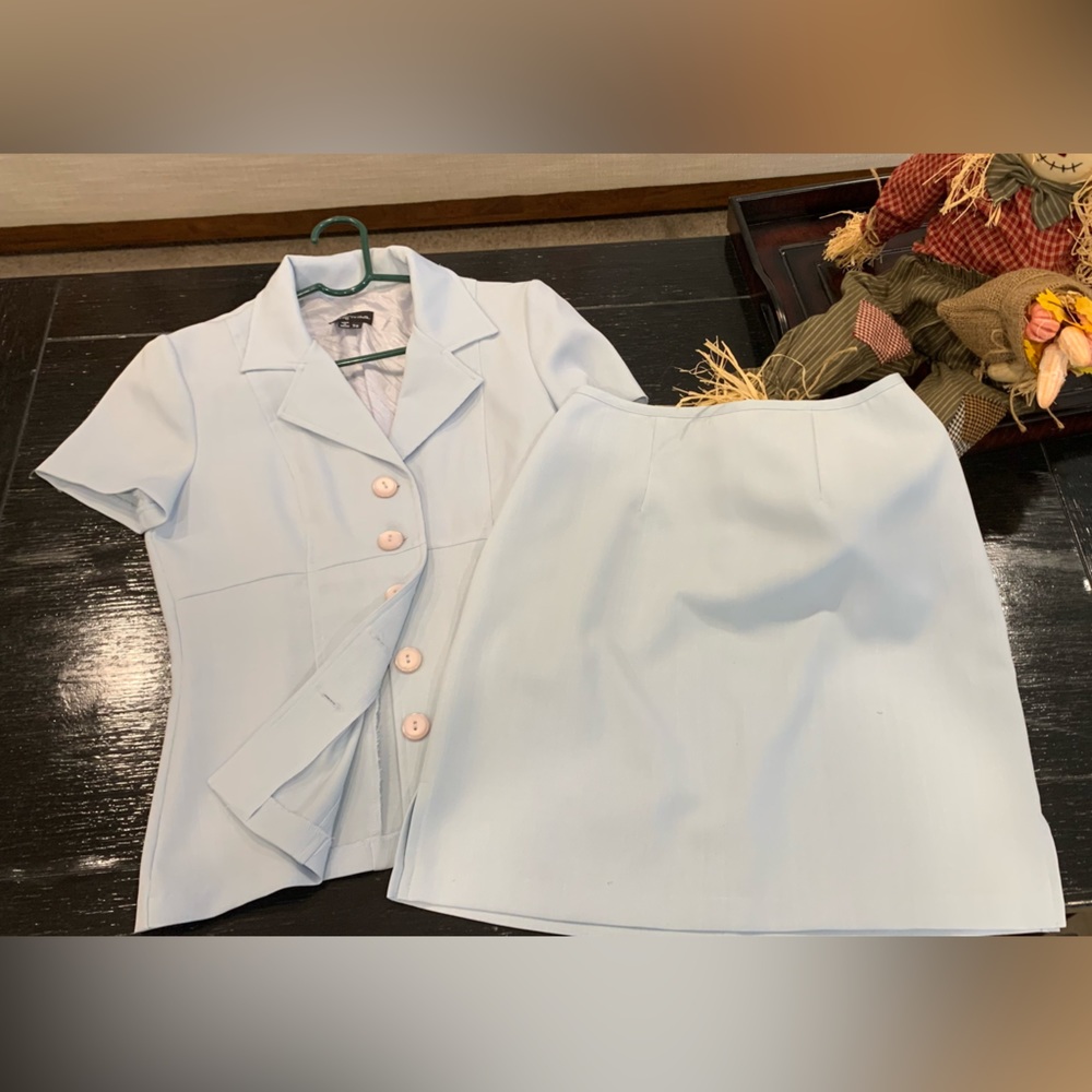 Short Sleeve Blazer and Skirt Set